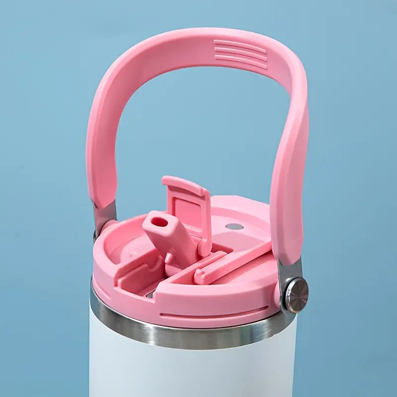 Pink & White Gradient 40oz Tumbler – Flip Lid & Rotating Handle