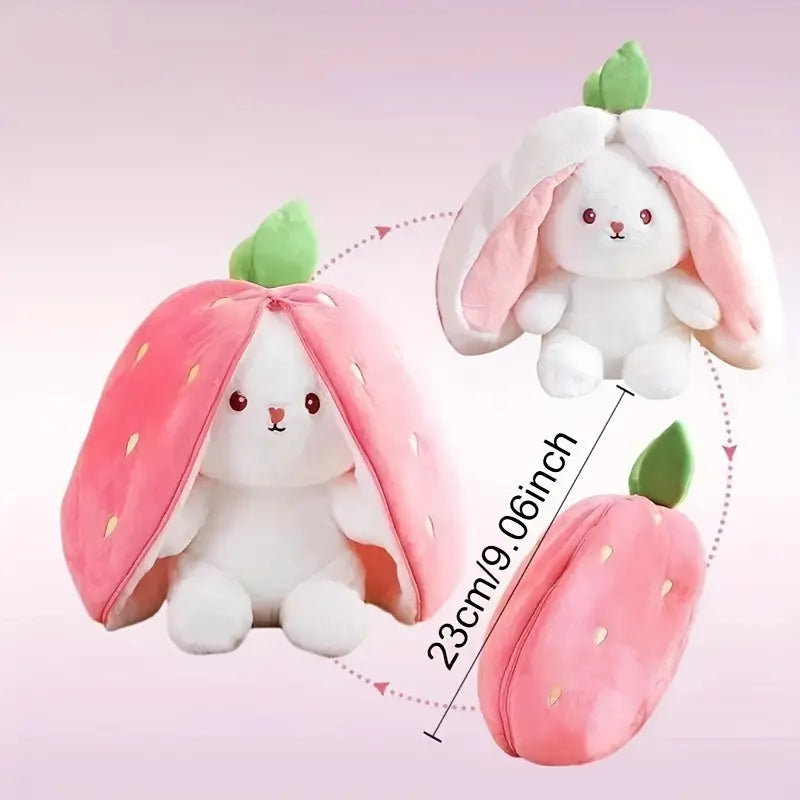 Plush Strawberry Rabbit Toy White & Pink Teddy Bear