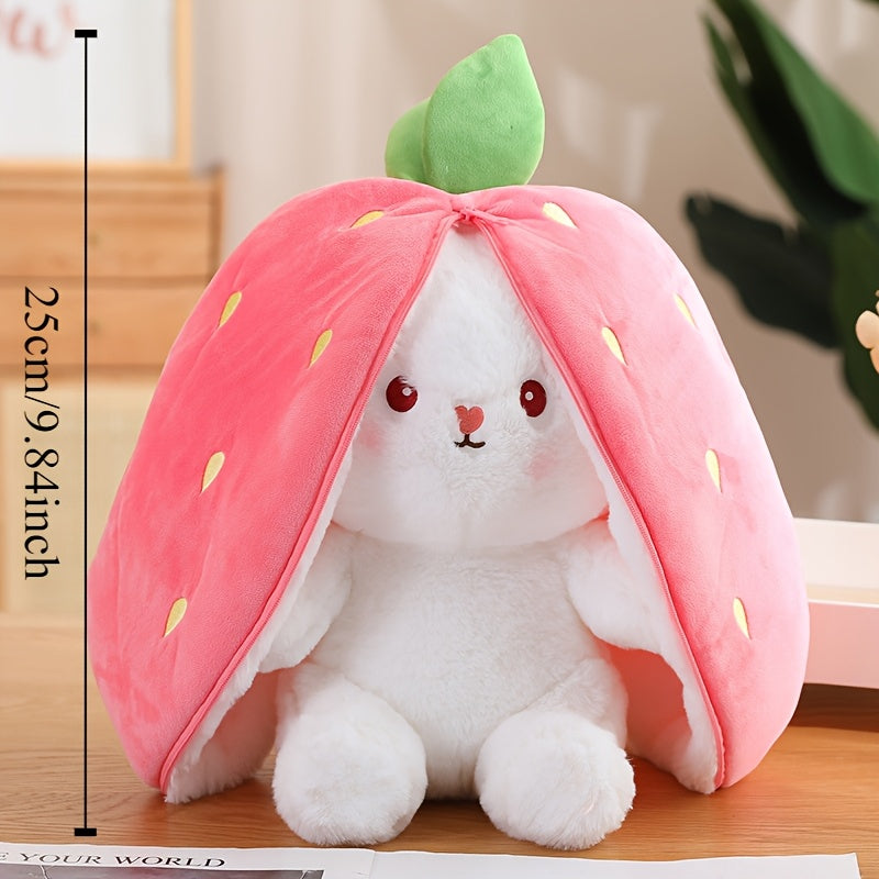 Plush Strawberry Rabbit Toy White & Pink Teddy Bear