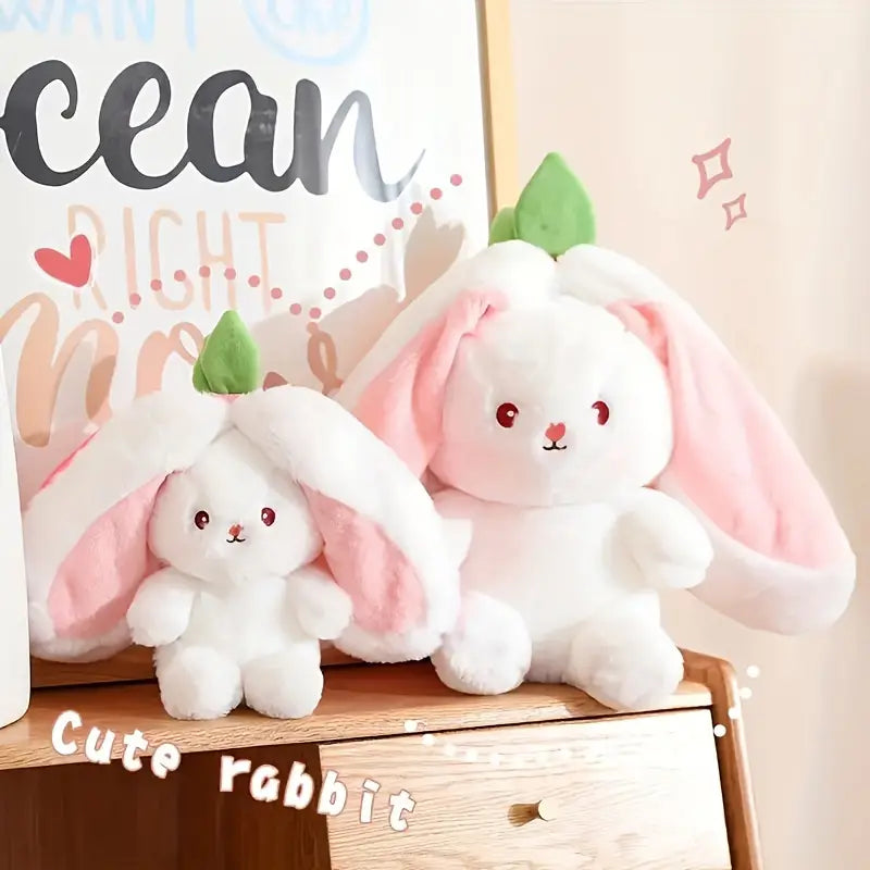 Plush Strawberry Rabbit Toy White & Pink Teddy Bear