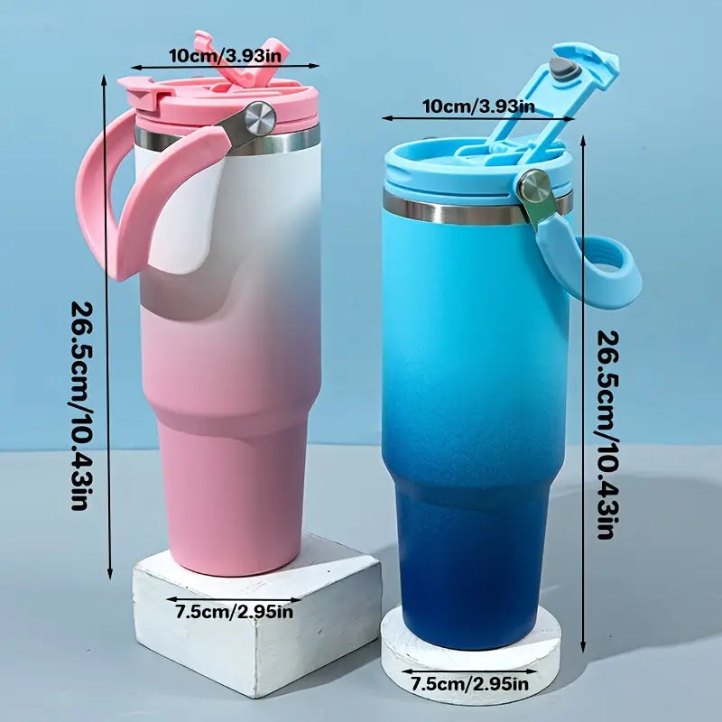 Pink & White Gradient 40oz Tumbler – Flip Lid & Rotating Handle
