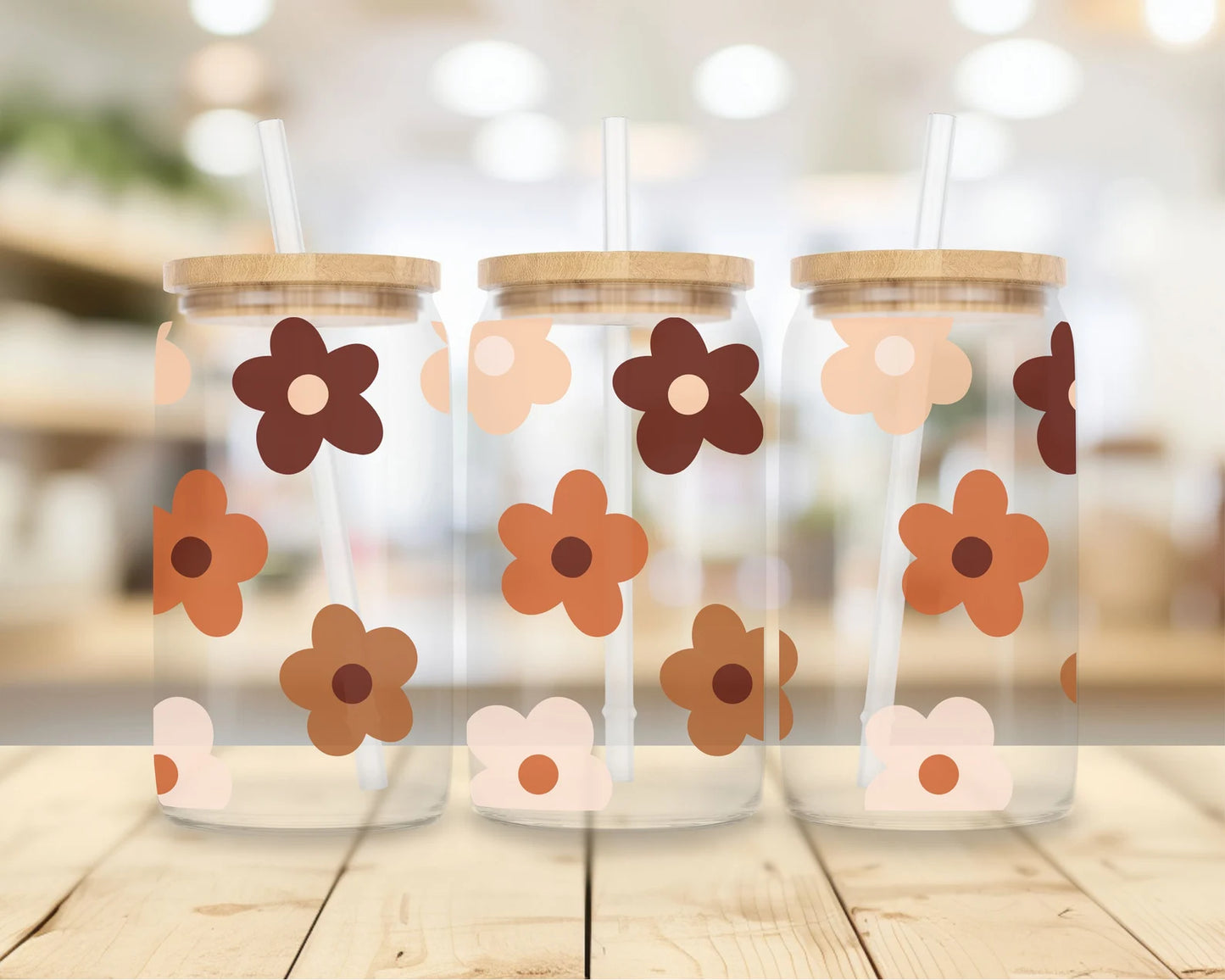 Retro Floral 16oz Glass Can Tumbler