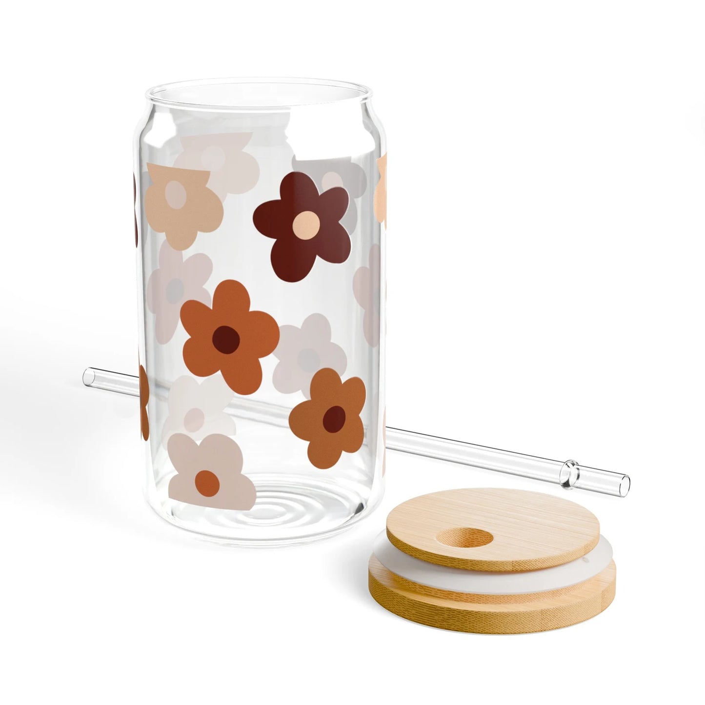 Retro Floral 16oz Glass Can Tumbler