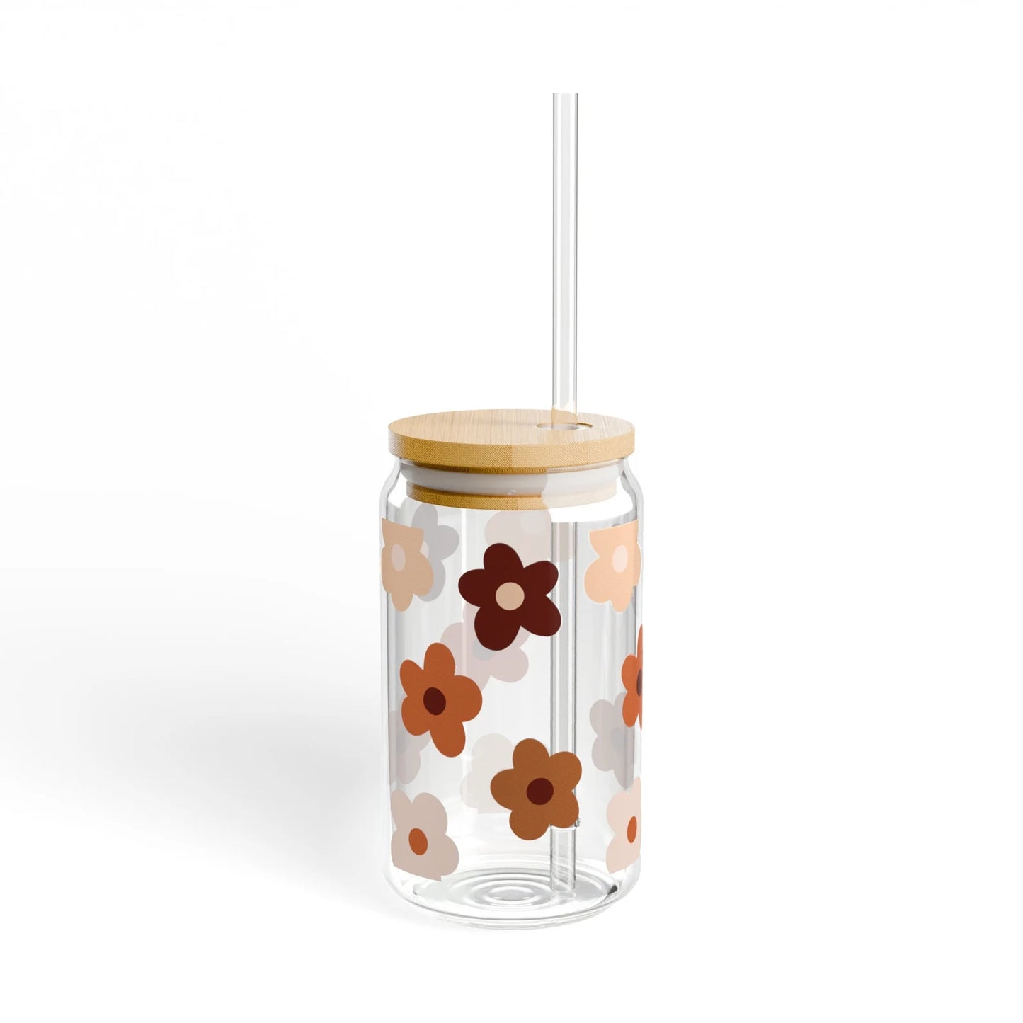 Retro Floral 16oz Glass Can Tumbler