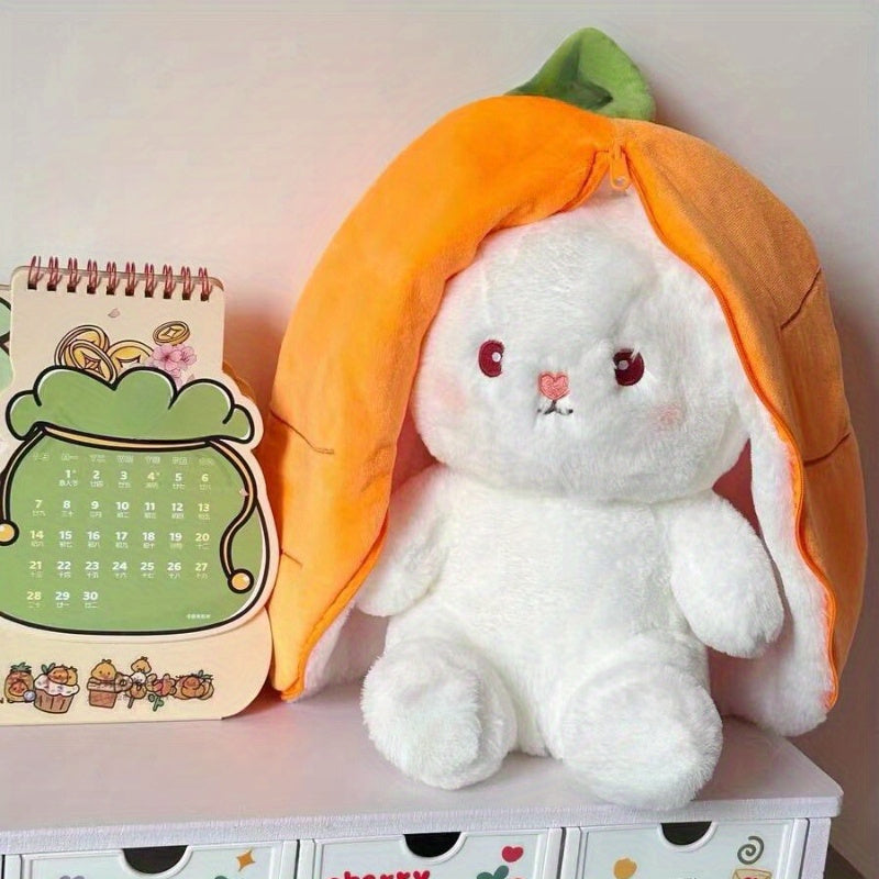Plush Carrot Rabbit Toy, White & Orange Teddy Bear