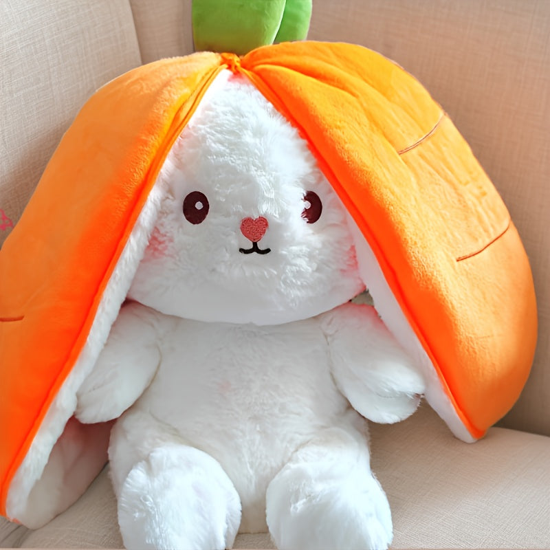 Plush Carrot Rabbit Toy, White & Orange Teddy Bear