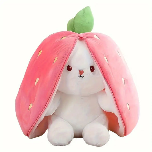Plush Strawberry Rabbit Toy White & Pink Teddy Bear