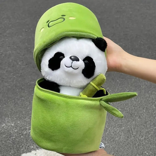 Cute Panda Plush Toy with Bamboo Tube Teddy Bear